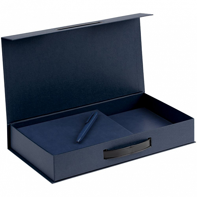 Коробка с ручкой Platt, синяя с логотипом в Самаре заказать по выгодной цене в кибермаркете AvroraStore