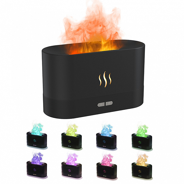 Светодиодный USB увлажнитель-ароматизатор Flame RGB, черный с логотипом в Самаре заказать по выгодной цене в кибермаркете AvroraStore