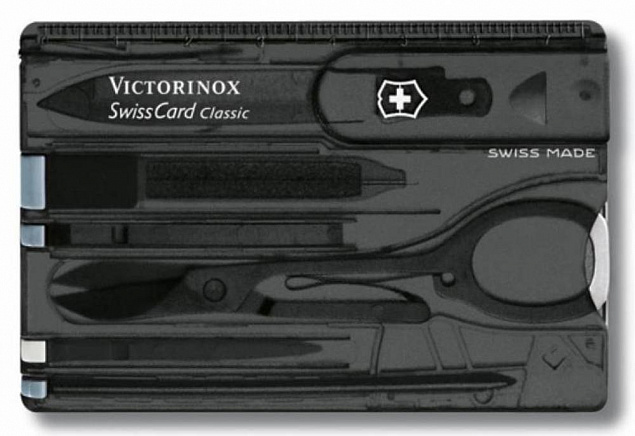 Набор инструментов SwissCard, полупрозрачный черный с логотипом в Самаре заказать по выгодной цене в кибермаркете AvroraStore