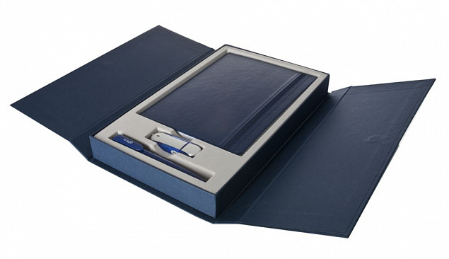 Коробка Three Part под ежедневник, флешку и ручку, синяя с логотипом в Самаре заказать по выгодной цене в кибермаркете AvroraStore