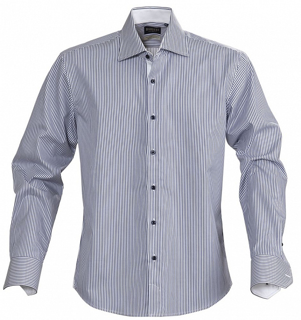 Рубашка мужская в полоску RENO, темно-синяя с логотипом в Самаре заказать по выгодной цене в кибермаркете AvroraStore