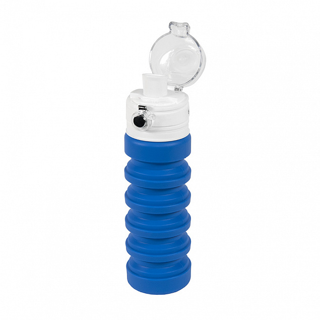 Бутылка для воды складная с карабином SPRING; синяя, 550/250 мл, силикон с логотипом в Самаре заказать по выгодной цене в кибермаркете AvroraStore