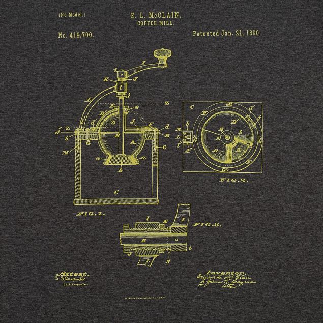 Футболка приталенная Old Patents. Coffee Mill, черный меланж с логотипом в Самаре заказать по выгодной цене в кибермаркете AvroraStore