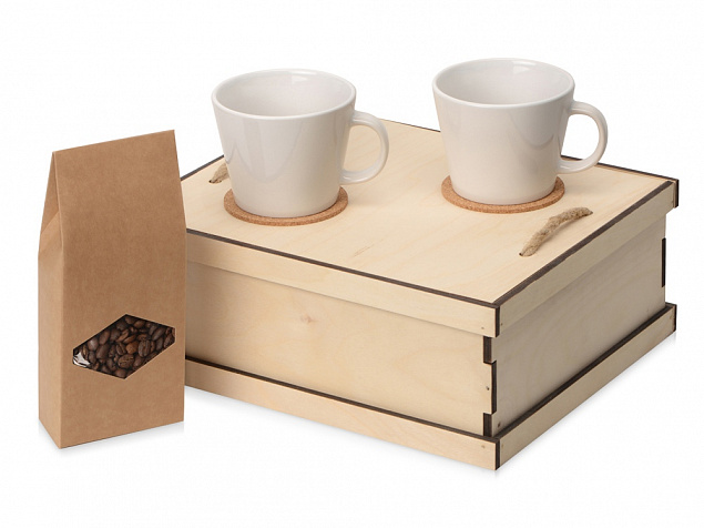 Подарочный набор с кофе, чашками в деревянной коробке Кофебрейк с логотипом в Самаре заказать по выгодной цене в кибермаркете AvroraStore