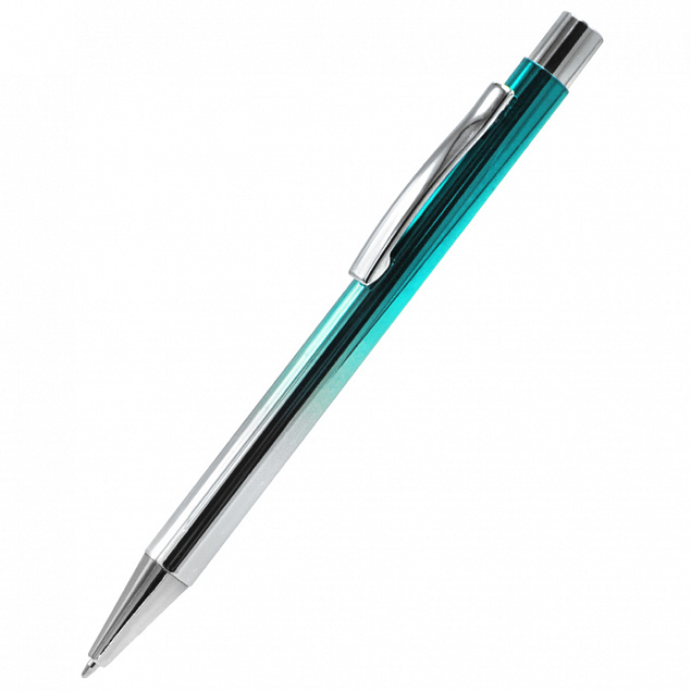 Ручка металлическая Синергия, бирюзовая с логотипом в Самаре заказать по выгодной цене в кибермаркете AvroraStore