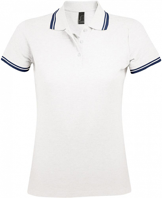 Рубашка поло женская PASADENA WOMEN 200 с контрастной отделкой, белая с синим с логотипом в Самаре заказать по выгодной цене в кибермаркете AvroraStore