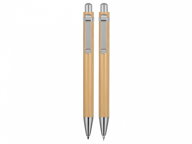 Набор Bamboo: шариковая ручка и механический карандаш с логотипом в Самаре заказать по выгодной цене в кибермаркете AvroraStore