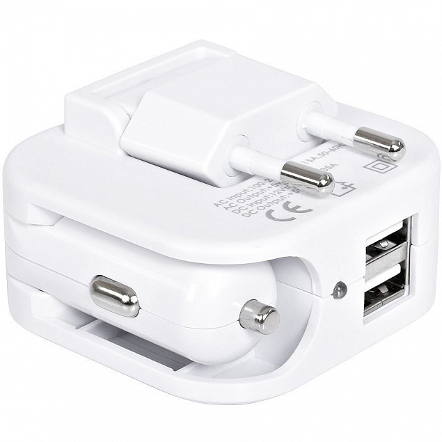Адаптер с двумя USB-портами для зарядки от сети и от прикуривателя "Socket" с логотипом в Самаре заказать по выгодной цене в кибермаркете AvroraStore