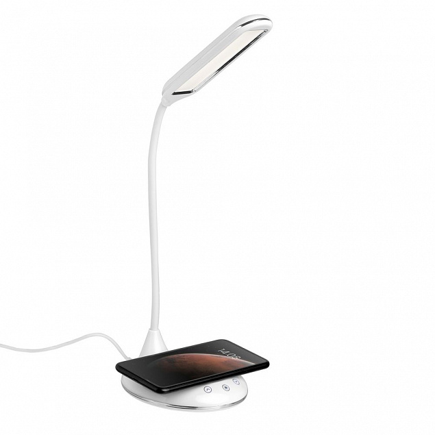 Лампа с беспроводной зарядкой Bright Helper, белая с логотипом в Самаре заказать по выгодной цене в кибермаркете AvroraStore