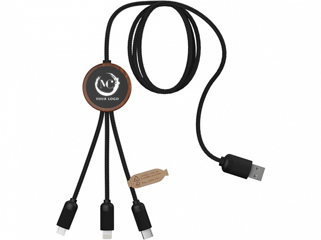 Зарядный кабель 3 в 1 со светящимся логотипом и округлым бамбуковым корпусом с логотипом в Самаре заказать по выгодной цене в кибермаркете AvroraStore