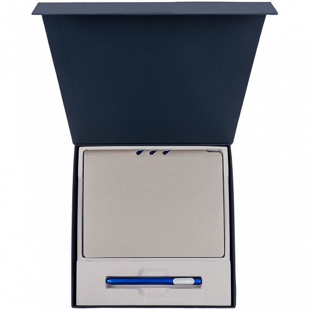 Коробка Memoria под ежедневник и ручку, синяя с логотипом в Самаре заказать по выгодной цене в кибермаркете AvroraStore