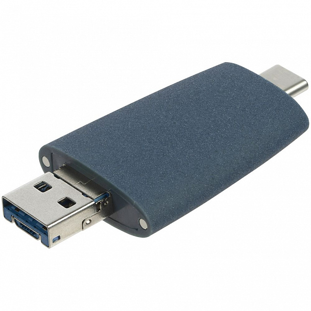 Флешка Pebble universal, USB 3.0, серо-синяя, 32 Гб с логотипом в Самаре заказать по выгодной цене в кибермаркете AvroraStore
