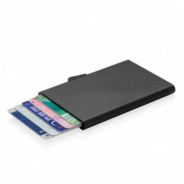 Алюминиевый держатель для карт C-Secure, черный с логотипом в Самаре заказать по выгодной цене в кибермаркете AvroraStore