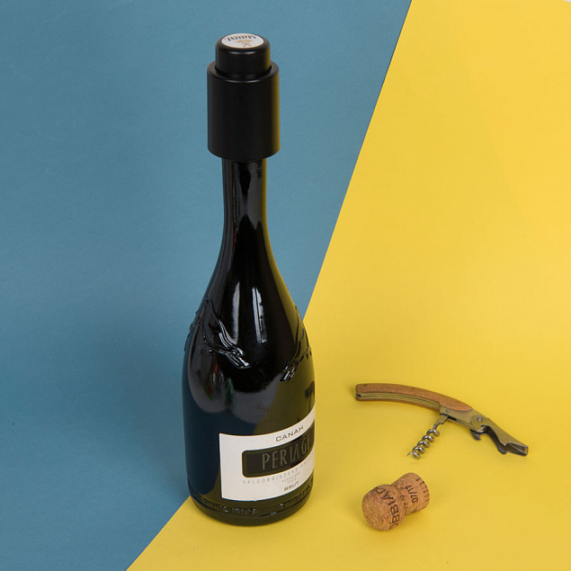 Вакуумная пробка для вина WINERY, 4,5х7 см , пластик,черный с логотипом в Самаре заказать по выгодной цене в кибермаркете AvroraStore