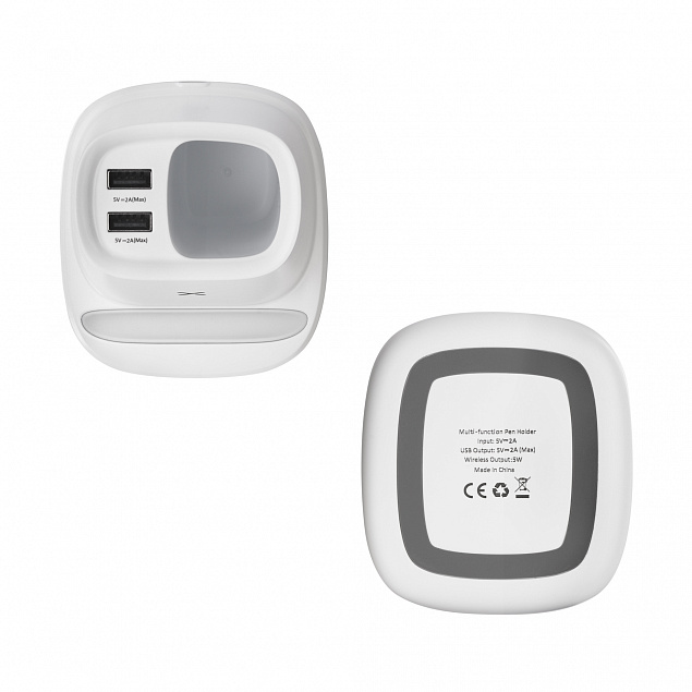 Карандашница "Smart Stand" с беспроводным зарядным устройством, вентилятором и лампой (2USB разъёма) с логотипом в Самаре заказать по выгодной цене в кибермаркете AvroraStore