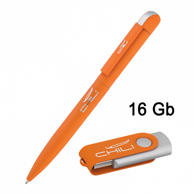 Набор ручка + флеш-карта 16 Гб в футляре, оранжевый, покрытие soft touch с логотипом в Самаре заказать по выгодной цене в кибермаркете AvroraStore