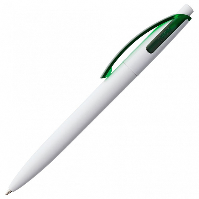 Ручка шариковая Bento, белая с зеленым с логотипом в Самаре заказать по выгодной цене в кибермаркете AvroraStore
