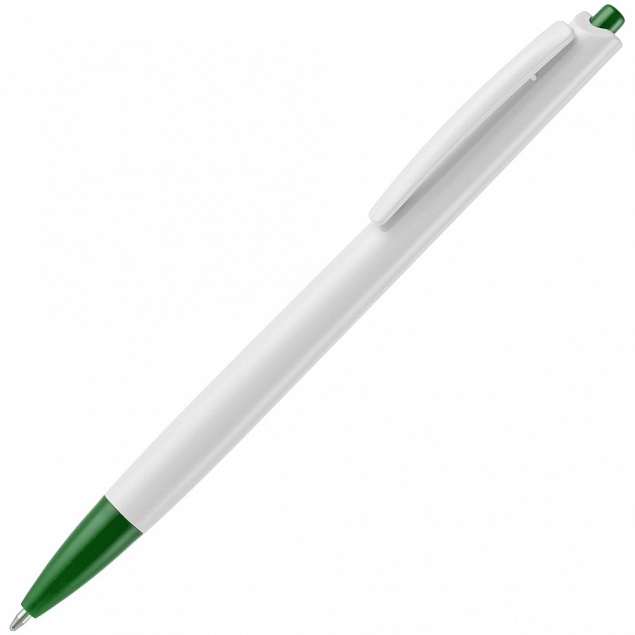 Ручка шариковая Tick, белая с зеленым с логотипом в Самаре заказать по выгодной цене в кибермаркете AvroraStore