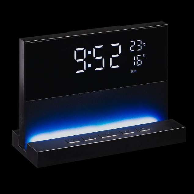 Зарядная станция с часами и подсветкой multiEnergy, черная с логотипом в Самаре заказать по выгодной цене в кибермаркете AvroraStore