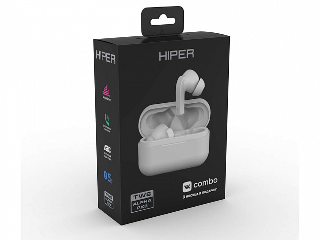 Беспроводные наушники HIPER TWS Alpha PX8 (HTW-APX8) Bluetooth 5.0 гарнитура, Белый с логотипом в Самаре заказать по выгодной цене в кибермаркете AvroraStore
