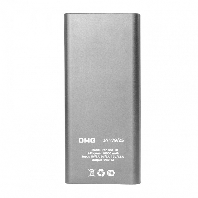 Универсальный аккумулятор OMG Iron line 10 (10000 мАч), металл, серебристый, 14,7х6.6х1,5 см с логотипом в Самаре заказать по выгодной цене в кибермаркете AvroraStore