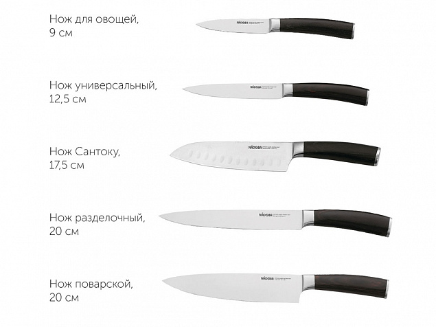 Набор из 5 кухонных ножей и блока для ножей с ножеточкой «DANA» с логотипом в Самаре заказать по выгодной цене в кибермаркете AvroraStore