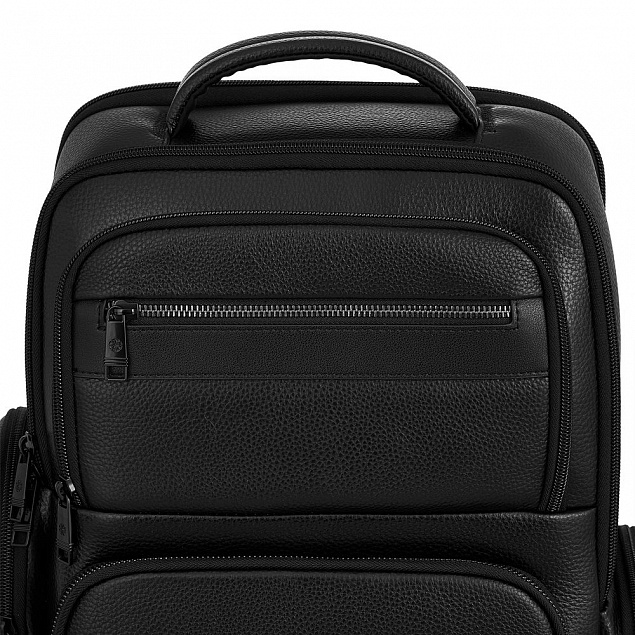 Кожаный рюкзак для ноутбука Santiago, черный с логотипом в Самаре заказать по выгодной цене в кибермаркете AvroraStore