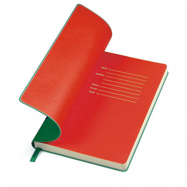 Бизнес-блокнот "Funky", 130*210 мм, зеленый, красный форзац, мягкая обложка, в линейку с логотипом в Самаре заказать по выгодной цене в кибермаркете AvroraStore