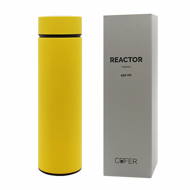 Термос Reactor софт-тач с датчиком температуры (желтый) с логотипом в Самаре заказать по выгодной цене в кибермаркете AvroraStore
