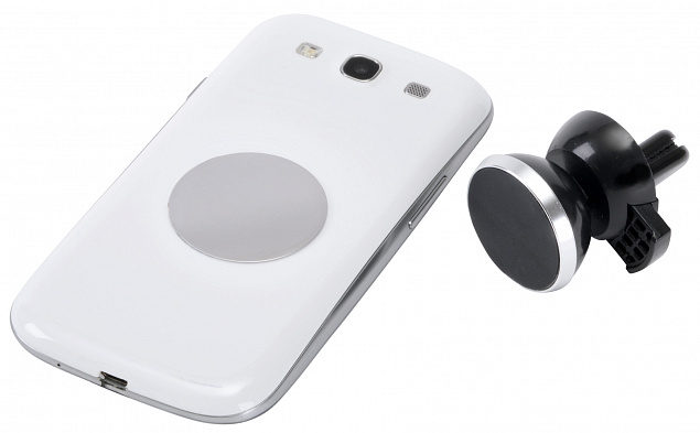Магнитный держатель для телефона FLUX, черный, серебристый с логотипом в Самаре заказать по выгодной цене в кибермаркете AvroraStore