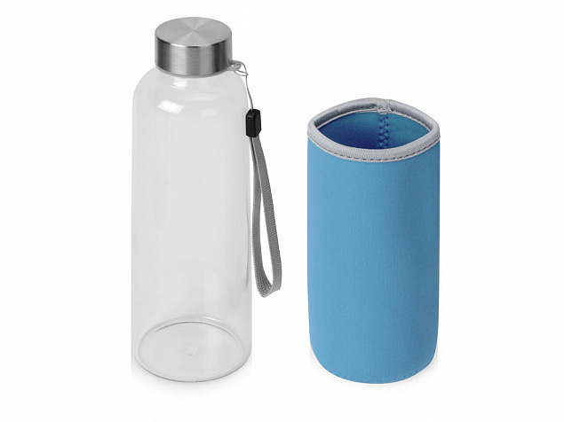Бутылка для воды Pure c чехлом, 420 мл, голубой с логотипом в Самаре заказать по выгодной цене в кибермаркете AvroraStore