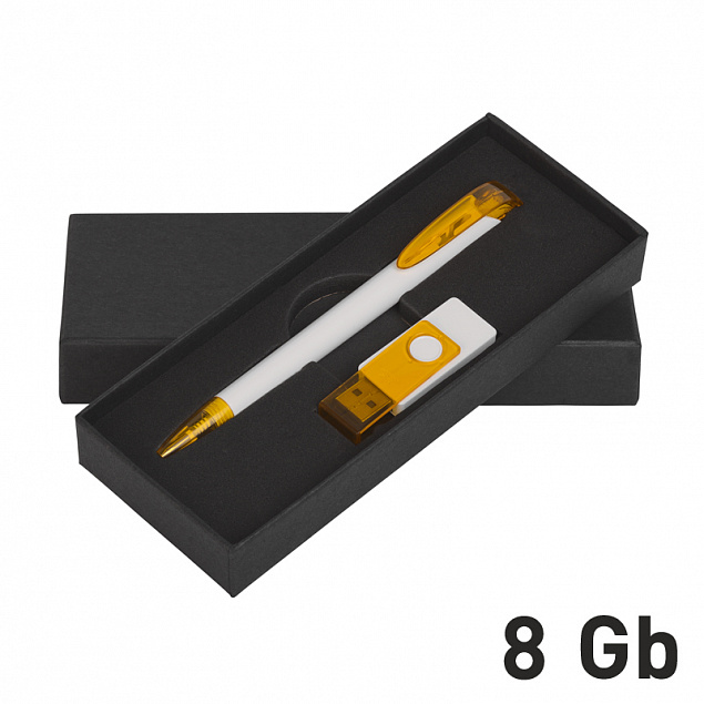 Набор ручка + флеш-карта 8Гб в футляре, белый/оранжевый прозрачный с логотипом в Самаре заказать по выгодной цене в кибермаркете AvroraStore