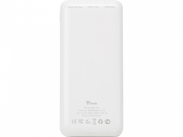 Внешний аккумулятор Evolt Mini-10, 10000 mAh, белый с логотипом в Самаре заказать по выгодной цене в кибермаркете AvroraStore