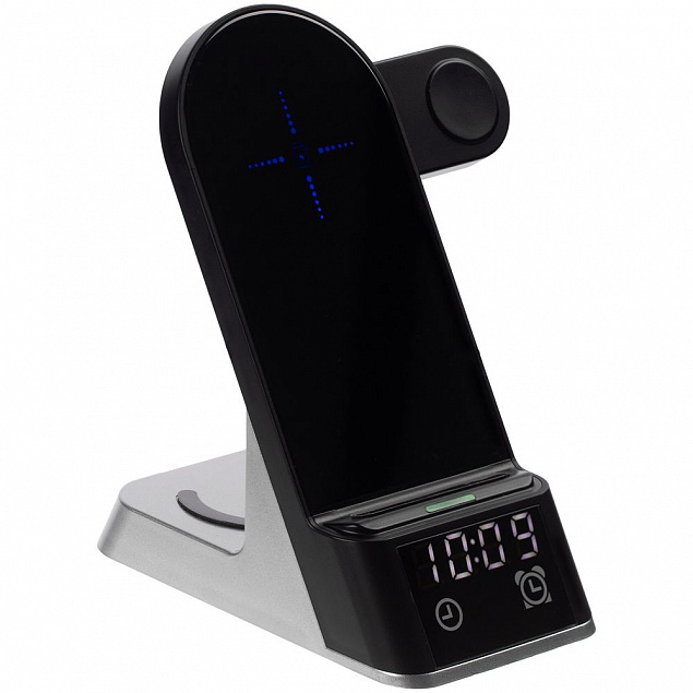 Зарядная станция c часами E-Store для смартфона, часов и наушников, черная с логотипом в Самаре заказать по выгодной цене в кибермаркете AvroraStore