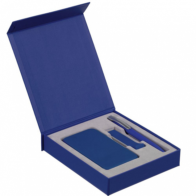 Коробка Latern для аккумулятора 5000 мАч, флешки и ручки, синяя с логотипом в Самаре заказать по выгодной цене в кибермаркете AvroraStore
