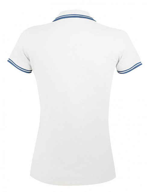 Рубашка поло женская PASADENA WOMEN 200 с контрастной отделкой, белая с голубым с логотипом в Самаре заказать по выгодной цене в кибермаркете AvroraStore