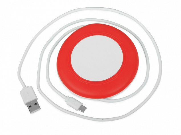 Беспроводное зарядное устройство Disc со встроенным кабелем 2 в 1 с логотипом в Самаре заказать по выгодной цене в кибермаркете AvroraStore