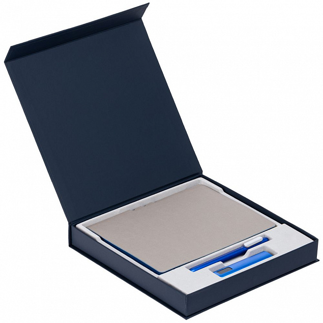 Коробка Memoria под ежедневник, аккумулятор и ручку, синяя с логотипом в Самаре заказать по выгодной цене в кибермаркете AvroraStore
