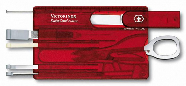 Набор инструментов SwissCard, полупрозрачный красный с логотипом в Самаре заказать по выгодной цене в кибермаркете AvroraStore