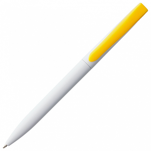 Ручка шариковая Pin, белая с желтым с логотипом в Самаре заказать по выгодной цене в кибермаркете AvroraStore