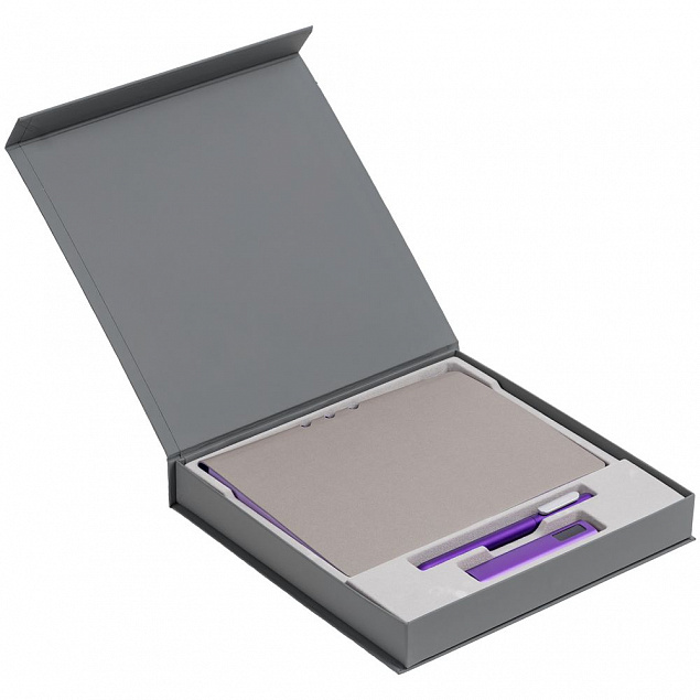 Коробка Memoria под ежедневник, аккумулятор и ручку, серая с логотипом в Самаре заказать по выгодной цене в кибермаркете AvroraStore