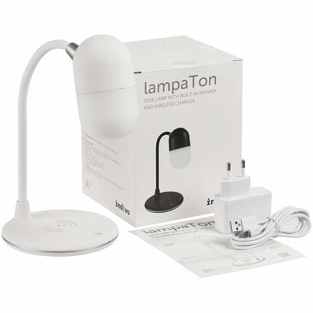 Лампа с колонкой и беспроводной зарядкой lampaTon, белая с логотипом в Самаре заказать по выгодной цене в кибермаркете AvroraStore