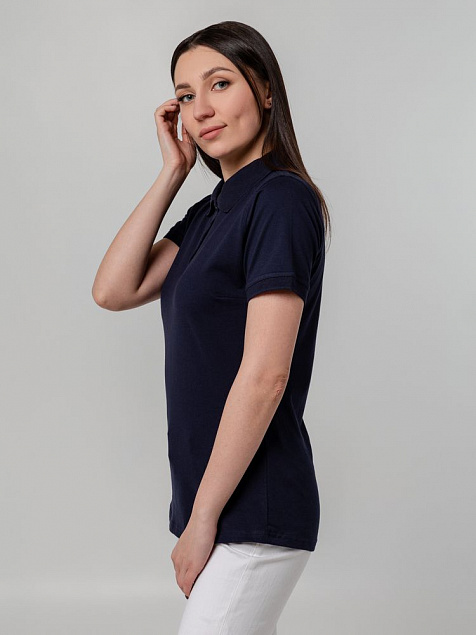 Рубашка поло женская Virma Stretch Lady, темно-синяя с логотипом в Самаре заказать по выгодной цене в кибермаркете AvroraStore