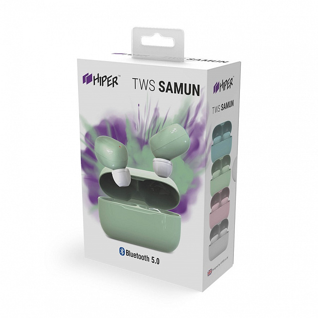 Наушники беспроводные Hiper TWS SAMUN, зеленые с логотипом в Самаре заказать по выгодной цене в кибермаркете AvroraStore