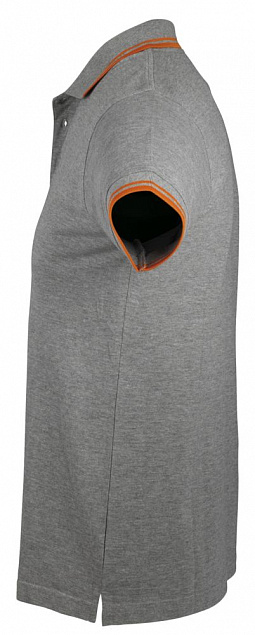 Рубашка поло мужская PASADENA MEN 200 с контрастной отделкой, серый меланж c оранжевым с логотипом в Самаре заказать по выгодной цене в кибермаркете AvroraStore