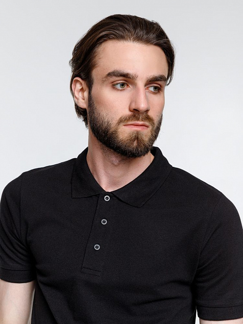 Рубашка поло мужская Adam, черная с логотипом в Самаре заказать по выгодной цене в кибермаркете AvroraStore