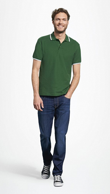 Рубашка поло мужская с контрастной отделкой PRACTICE 270, зеленый/белый с логотипом в Самаре заказать по выгодной цене в кибермаркете AvroraStore