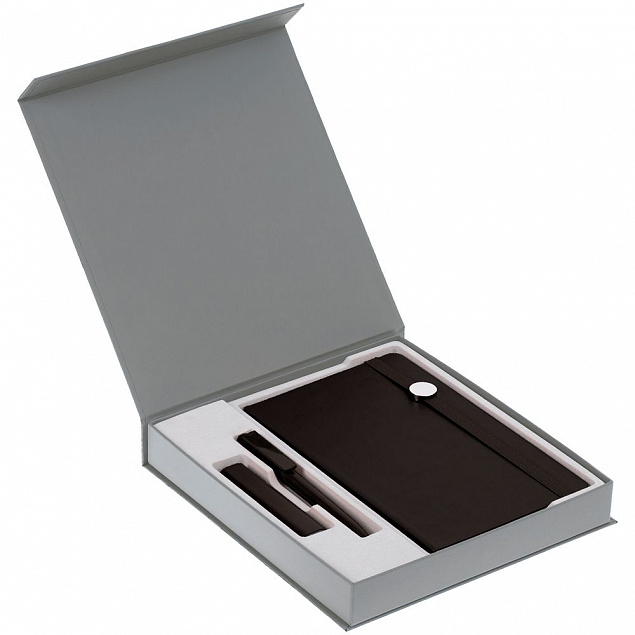 Коробка Arbor под ежедневник 13х21 см, аккумулятор и ручку, светло-серая с логотипом в Самаре заказать по выгодной цене в кибермаркете AvroraStore