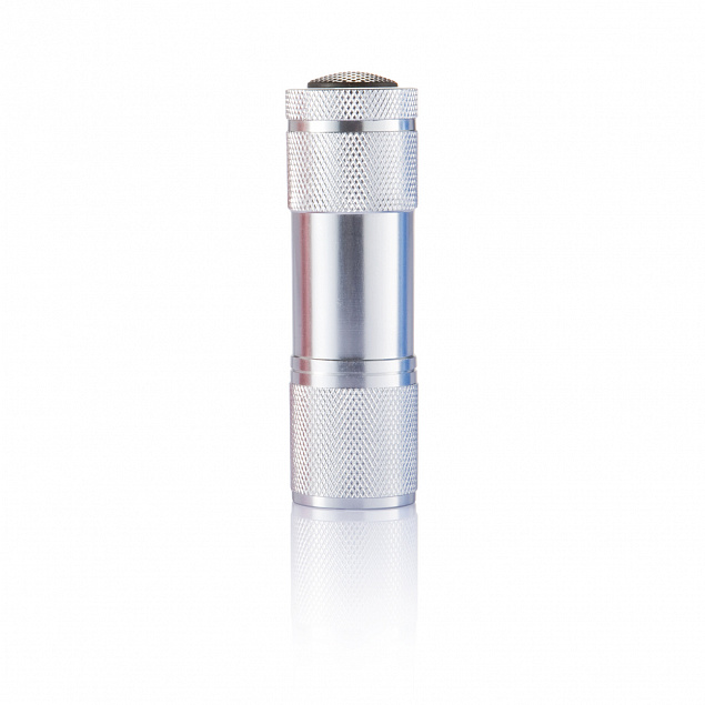 Алюминиевый фонарик Quattro, серебряный с логотипом в Самаре заказать по выгодной цене в кибермаркете AvroraStore