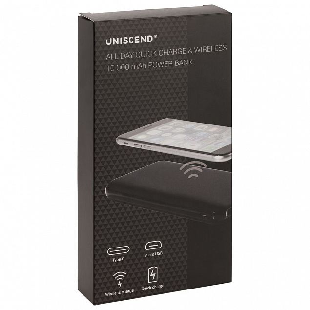 Внешний аккумулятор Uniscend All Day Wireless 10000 мАч, черный с логотипом в Самаре заказать по выгодной цене в кибермаркете AvroraStore